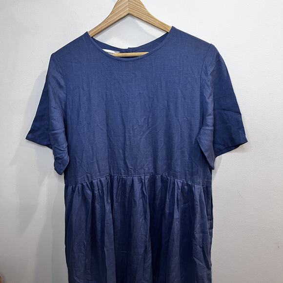 Simpson Dress Womens Large Linen Short Sleeve Tiered Button‎ Back Pockets Maxi - Picture 2 of 13